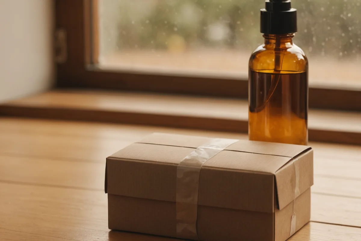 Small beauty brand product display with carefully arranged skincare items