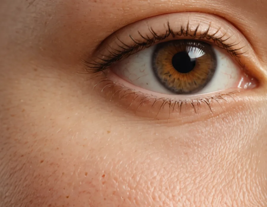Close-up facial cheek skin in natural morning light